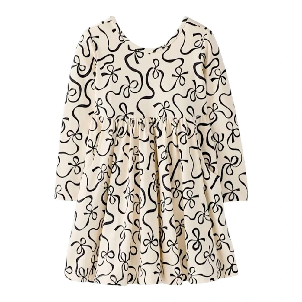 Hanna Andersson Peek a Bow Long Sleeve Skater Dress with Pockets